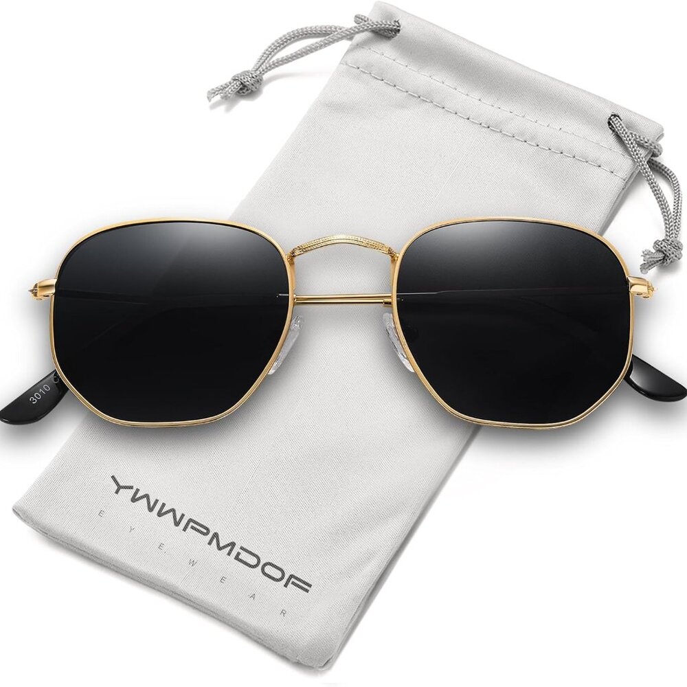 Polarized Sunglasses for Womens Men Trendy Square Hexagonal Flat Mirrored Sun Gl - Picture 1 of 6